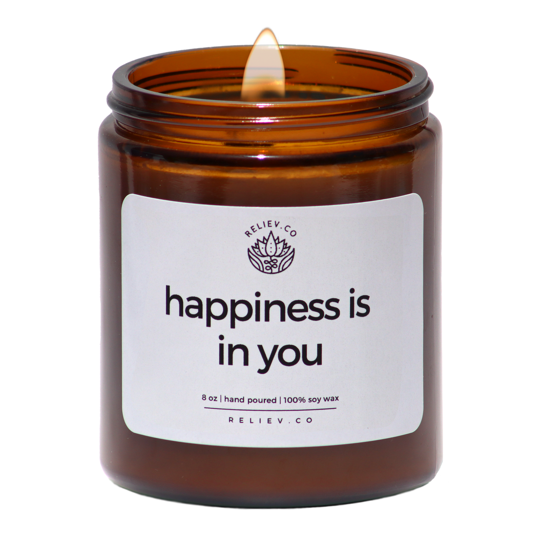 happiness is in you - amber jar - 8 oz